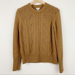 J Crew Pointelle Cable Knit Sweater S Wool Camel